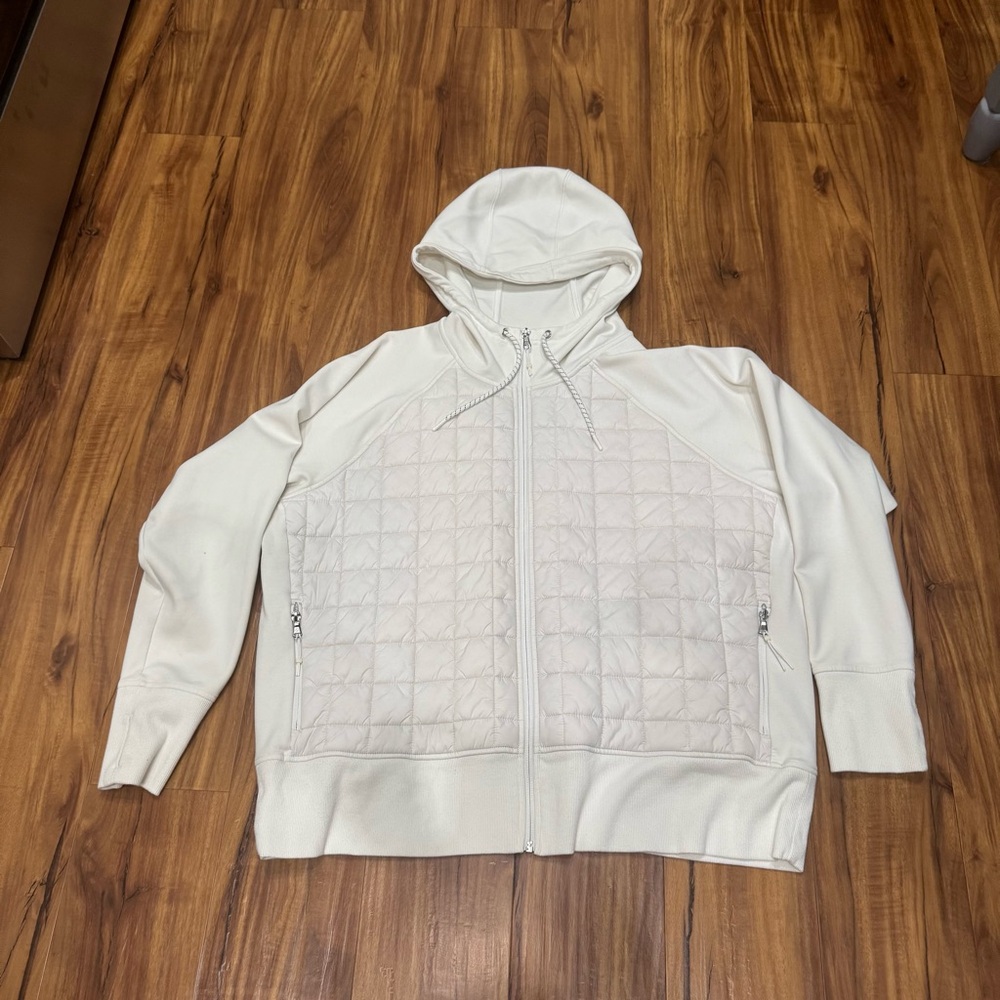 Old Navy Active White Mixed Media Jacket with hood